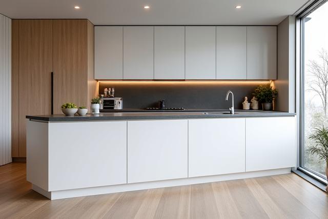 Moderne kjøkken i Bergen med minimalistisk design og treverkdetaljer.